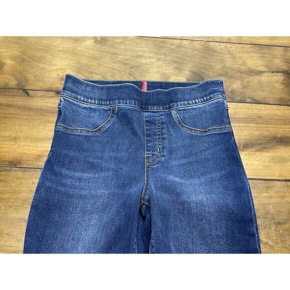 Spanx Distressed Ankle Skinny Jeggings Medium Wash Cotton Blend Small Raw Hem - Picture 3 of 8